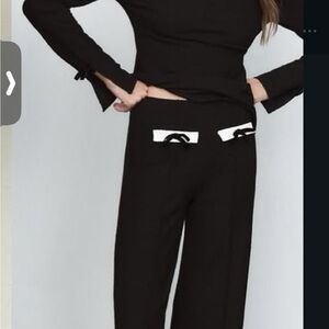Zara Black Boucle Bow Set-Pants (S) Top (M)